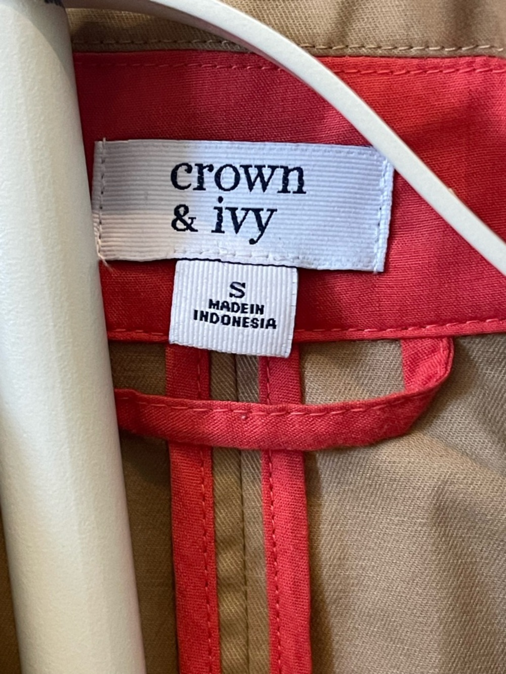 Crown & Ivy Trench Coat – Tan with Orange Accents, Size Small - Picture 3 of 4